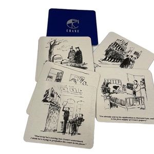 Set of ten Crane paper drink coasters with New Yorker Cartoons. New in B…